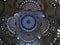 Interior of the Blue Mosque ceiling dome, blue patterns decorate the walls