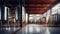 Interior of Brewery or alcohol production factory. Large steel fermentation tanks in spacious hall