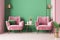 interior carpet mock up room sofa decor home pink simple wall trendy. Generative AI.