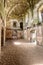 Interior of the castle chamber with sandy floor and vaulted ceiling