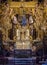 Interior of cathedral of Saint Jacob with golden altar. Medieval altar with statues and censer.