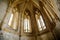 Interior of Chapel of St. Archangel Michael in medieval castle Bezdez, gothic arched windows in church, rib vault, altar part,