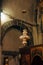 The interior of the church. Icons, chandelier, candles in a small church