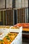 Interior of citrus fruits warehouse with boxes