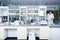 Interior of clean modern white laboratory background. Laboratory concept.