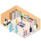 Interior Clothing Store Isometric View. Vector