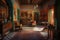 Interior of the colorful Moroccan riad, created with generative AI