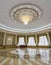 Interior of the columned hall with a chandelier