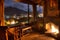 Interior of a cozy cabin great a great night view