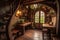 interior of a cozy home in a fantasy style. The interior is filled with enchanting details, such as magical decorations