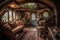 interior of a cozy home in a fantasy style. The interior is filled with enchanting details, such as magical decorations