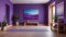 Interior of a cozy yoga room in purple tones.