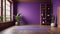 Interior of a cozy yoga room in purple tones.