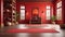 Interior of a cozy yoga room in red colors.