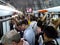 Interior of crowded subway in Rome