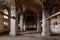 Interior of dark creepy abandoned lutheran church of the Virgin Mary