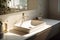 interior decor house modern bathroom sunlight luxury sink design counter faucet. Generative AI.
