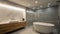 Interior deisgn of Bathroom in Minimalist style with Freestanding bathtub