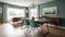 Interior deisgn of Dining Room in Mid-Century style with Chandelier