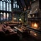 Interior Design, Beautiful Living room Gothic Style, Luxury Mansion, Elegant tall window