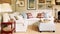Interior design, home decor, sitting room and living room, white sofa and furniture in English country house and elegant