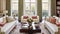 Interior design, home decor, sitting room and living room, white sofa and furniture in English country house and elegant