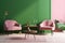 interior design light lounge cushion decor furniture pink space cosy comfortable apartment. Generative AI.