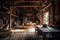 An interior design magazine style photo of the interior of a barn. Generative AI