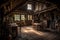 An interior design magazine style photo of the interior of a barn. Generative AI