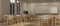 Interior design of a modern minimalist classroom with rows of wooden study table