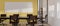 Interior design of a modern stylish meeting room with blank poster mockup on yellow wall