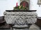 Interior detail of the Baptism Font of Saint Lawrence Church, Castle Rising, Norfolk, United Kingdom - 13th December 2015