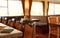 Interior of dining room in a river cruise ship