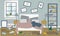 Interior of a dirty uncomfortable bedroom a vector flat illustration