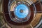 Interior dome, spiral staircase and flags of different countries in Chess Palace in the city of chess in Elista. Russia