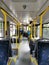 Interior of a electric city bus. Empty bus interior. Public transport in the city of Cluj Romania