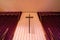 Interior of empty christian church with cross, architecture design. Religious beliefs. Catholic religion. Jesus worship