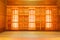 Interior of empty classic wooden sauna, infrared panels