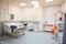 Interior empty hospital ward in modern maternity clinic. Childbirth. Delivery. Labor concept. Obstetrics and gynecology.