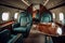 Interior of a empty private jet with leather seats