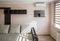 Interior of the flat. Warm tones, wooden floor.