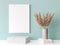 Interior frame mockup with vertical white wooden canvas on green wall