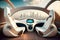 Interior of a futuristic beautiful luxury car, illustration ai generative