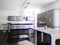 Interior of gray blue kitchen 3d