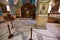 Interior of Greek Orthodox Basilica of St George. with the mosaic map of Holy Land in Madaba, Jordan.