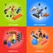 Interior Gym with Exercise and Gymnastic Equipment Poster Card Set Isometric View. Vector