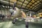 Interior of an hangar with some rare vintage interceptor airplanes