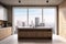 interior hardwood house island beige kitchen decor residential rendering style 3d. Generative AI.
