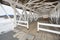 Interior of historic, white covered bridge in Groveton, New Hampshire.