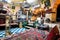 Interior of historical Persian cafe house with old carpets, vintage furniture and arts